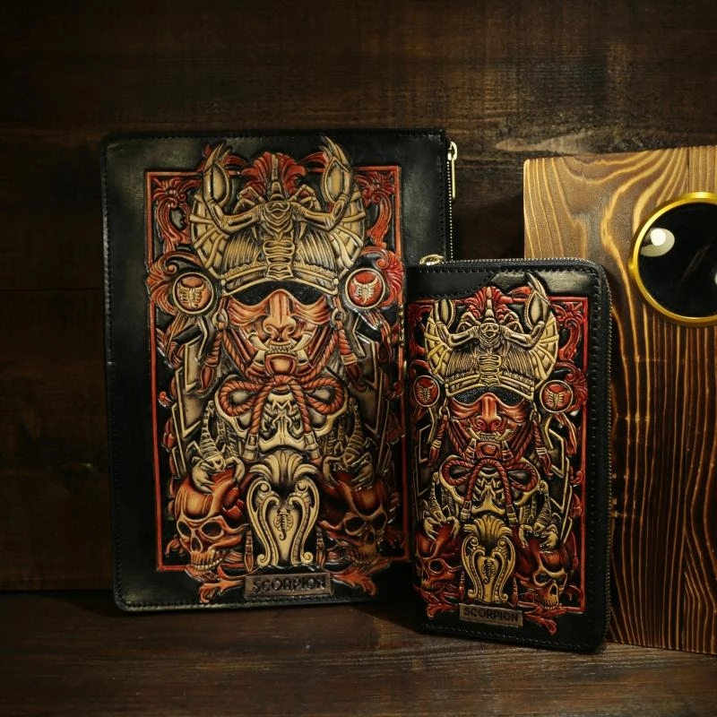 Handmade Tooled Leather Biker Wallet Constellation Mens Cool Chain Wallet Trucker Wallet with Chain