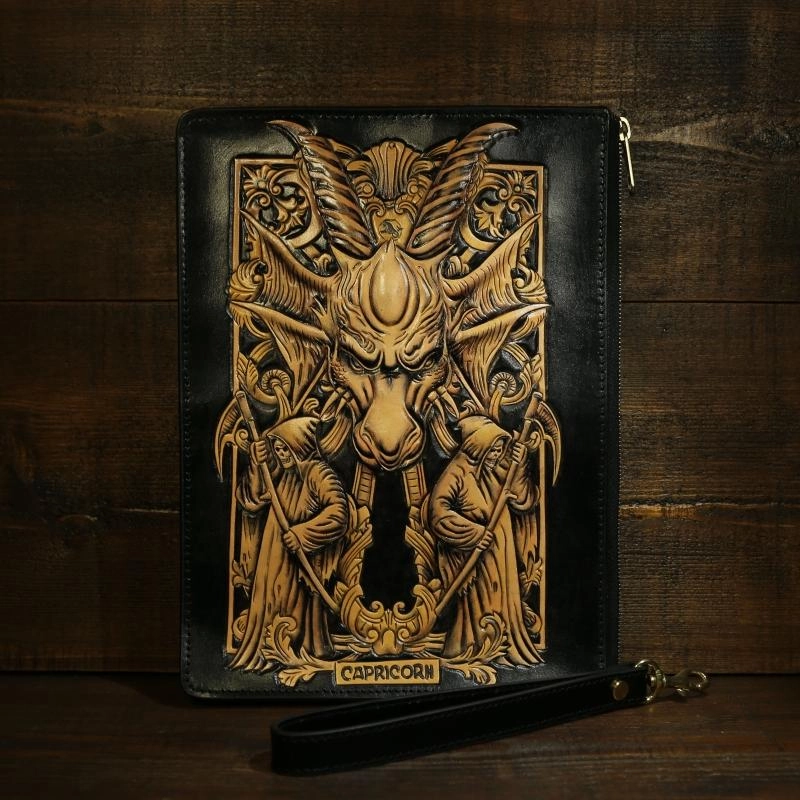 Handmade Tooled Leather Biker Wallet Constellation Mens Cool Chain Wallet Trucker Wallet with Chain