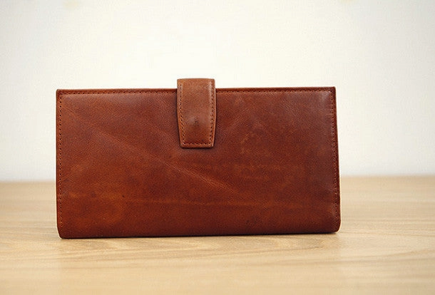 Handmade vintage brown leather clutch bag long wallet multi ID card holders slots for men