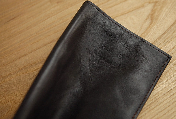 Handmade vintage brown leather clutch bag long wallet multi ID card holders slots for men