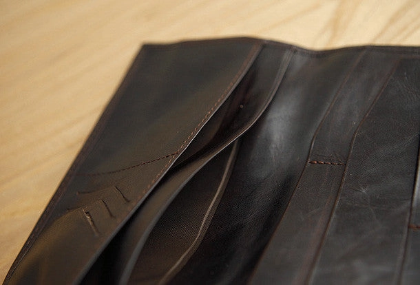 Handmade vintage brown leather clutch bag long wallet multi ID card holders slots for men