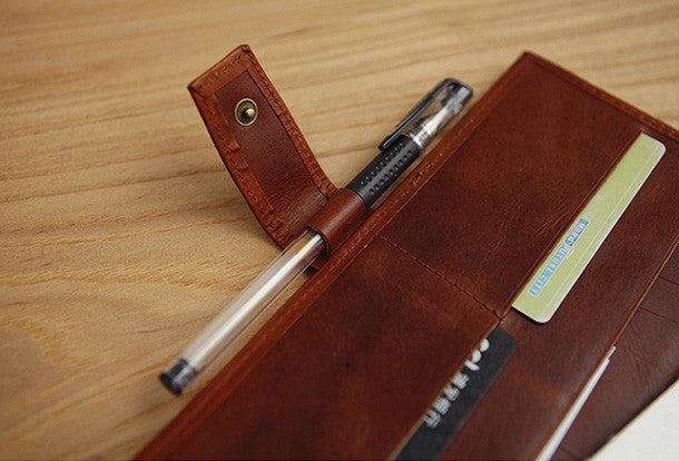 Handmade vintage brown leather clutch bag long wallet multi ID card holders slots for men