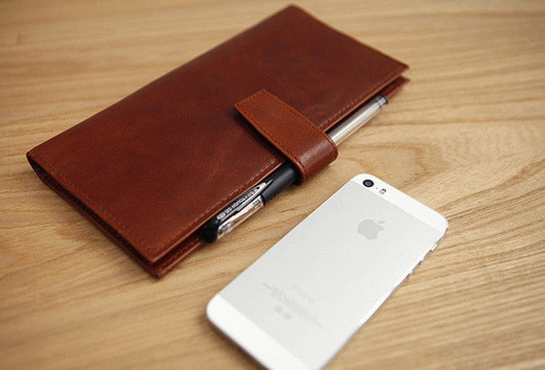 Handmade vintage brown leather clutch bag long wallet multi ID card holders slots for men