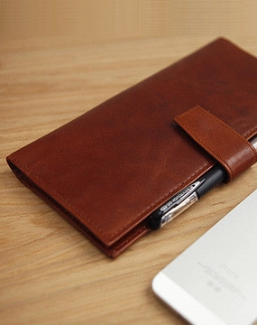 Handmade vintage brown leather clutch bag long wallet multi ID card holders slots for men