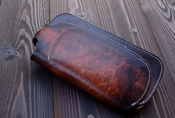 Handmade vintage dark brown leather biker wallet bifold long wallet purse clutch for men