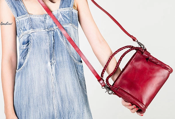 Handmade vintage handbag tote bag leather crossbody bag purse shoulder bag women