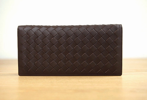 Handmade vintage knit leather clutch bag long wallet ID card holders slots for men
