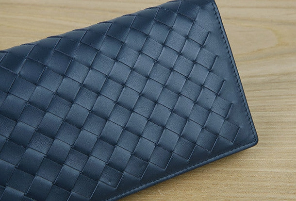 Handmade vintage knit leather clutch bag long wallet ID card holders slots for men