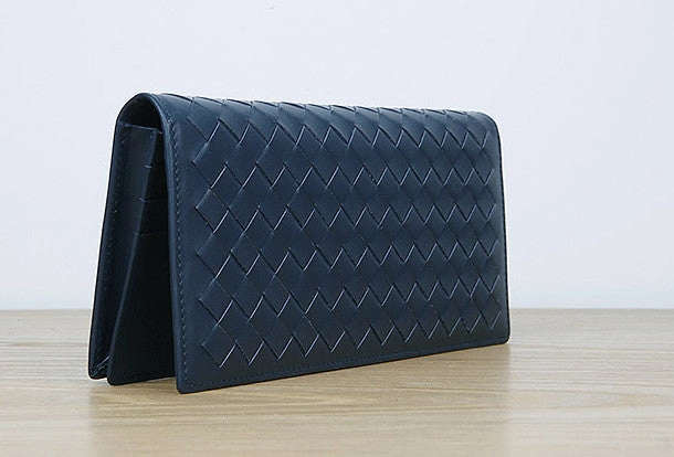 Handmade vintage knit leather clutch bag long wallet ID card holders slots for men