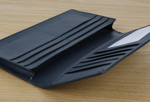 Handmade vintage knit leather clutch bag long wallet ID card holders slots for men