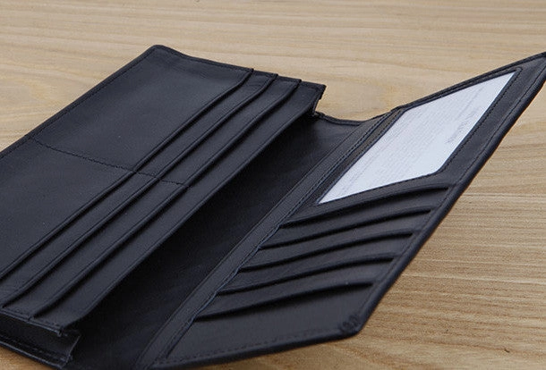 Handmade vintage knit leather clutch bag long wallet ID card holders slots for men