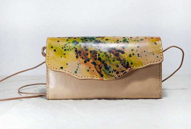 Handmade vintage leather clutch long wallet crossbody shoulder bag for women/lady girl