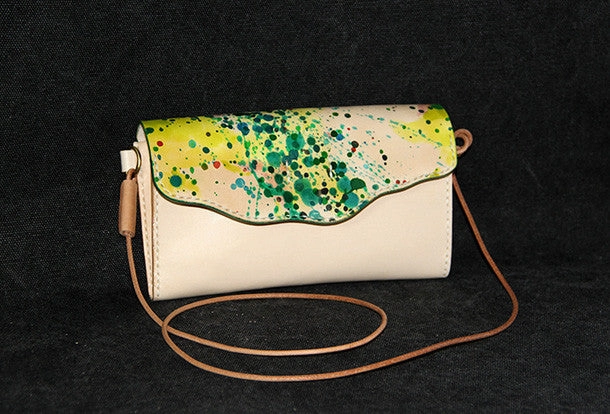 Handmade vintage leather clutch long wallet crossbody shoulder bag for women/lady girl