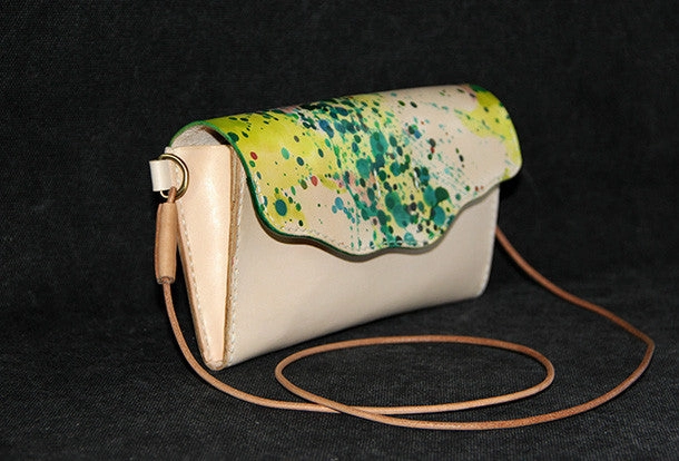 Handmade vintage leather clutch long wallet crossbody shoulder bag for women/lady girl