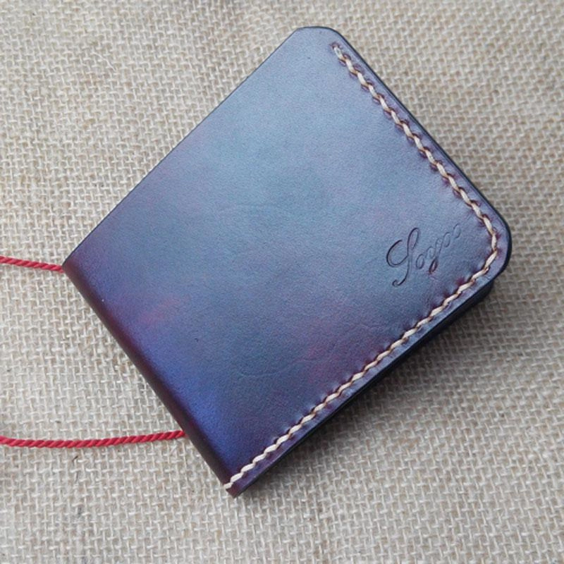 Handmade Vintage Leather Mens Slim Small Wallet Leather billfold Bifold Wallets for Men