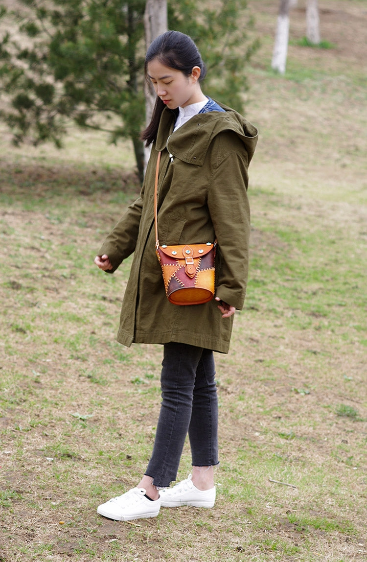 Handmade Vintage LEATHER WOMEN Bucket SHOULDER Purse Crossbody BAG Purses FOR WOMEN