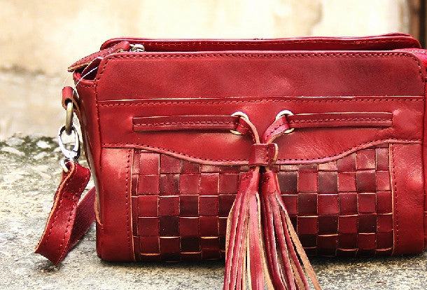 Handmade vintage rustic leather tassels crossbody Shoulder Bag for girl women lady