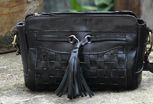 Handmade vintage rustic leather tassels crossbody Shoulder Bag for girl women lady