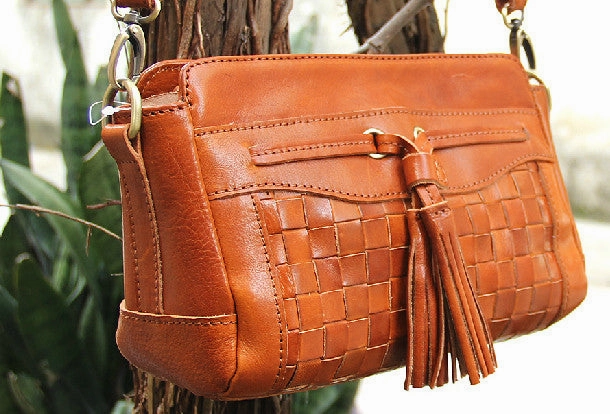 Handmade vintage rustic leather tassels crossbody Shoulder Bag for girl women lady