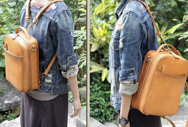 Handmade vintage womens leather messenger bag Backpack shoulder bag for women