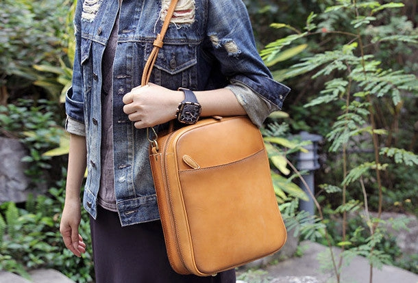 Handmade vintage womens leather messenger bag Backpack shoulder bag for women