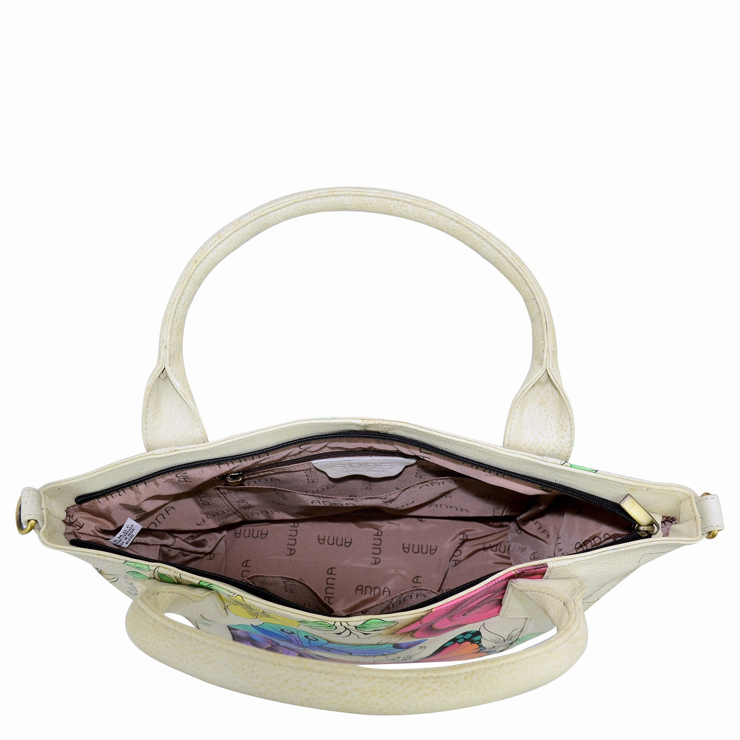 Handpainted Leather Large Tote With Side Pocket - Floral Paradise