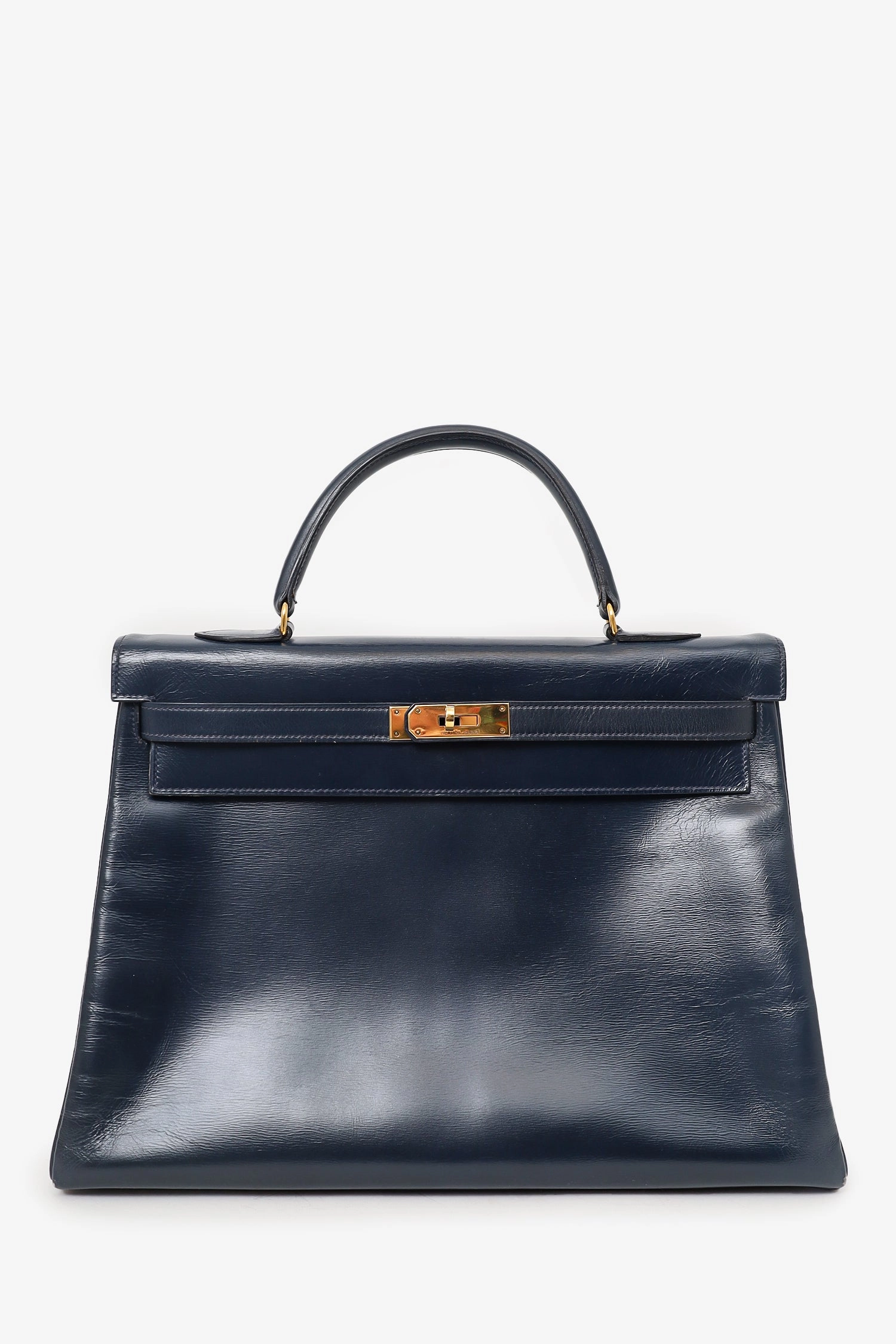 Hermes 1980 Navy Box Leather Retourne Kelly 35