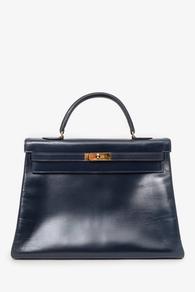 Hermes 1980 Navy Box Leather Retourne Kelly 35