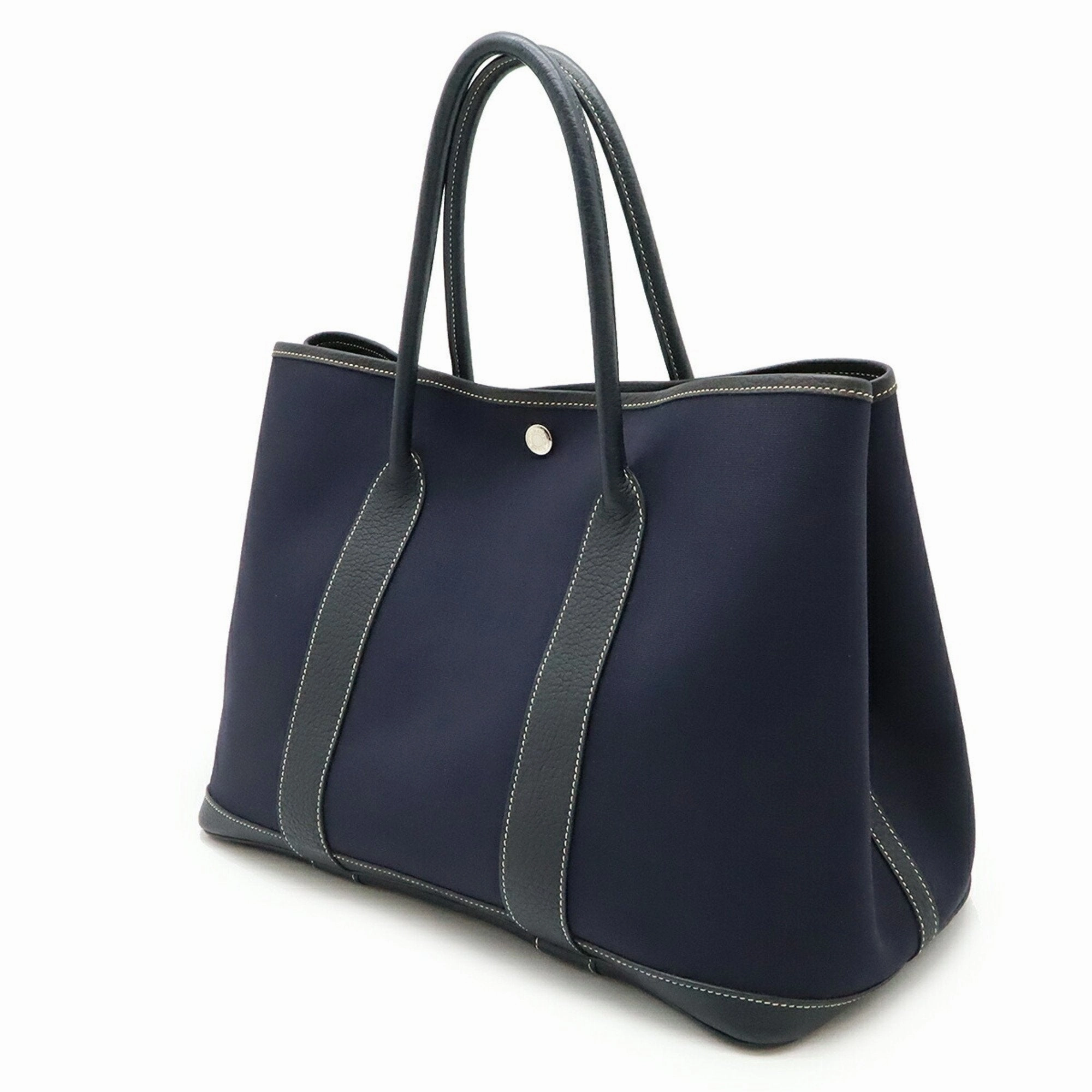 Hermes Toile Officier Leather Handbag Tote Bag (Pre-Owned)