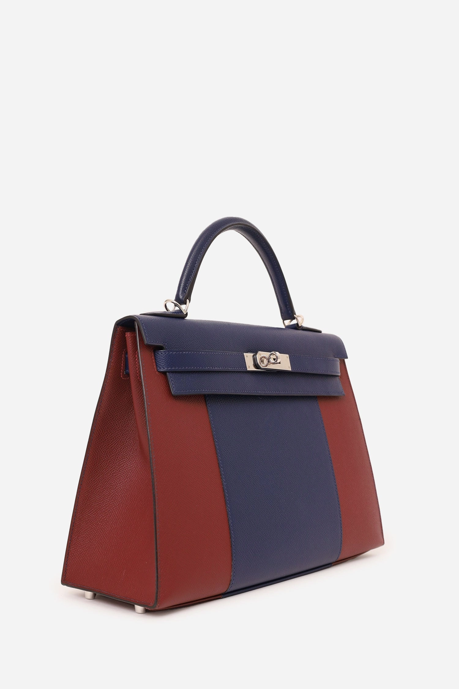 Herms 2014 Blue/Burgundy Saphir and Rouge H Epsom Sellier Flag Kelly 32