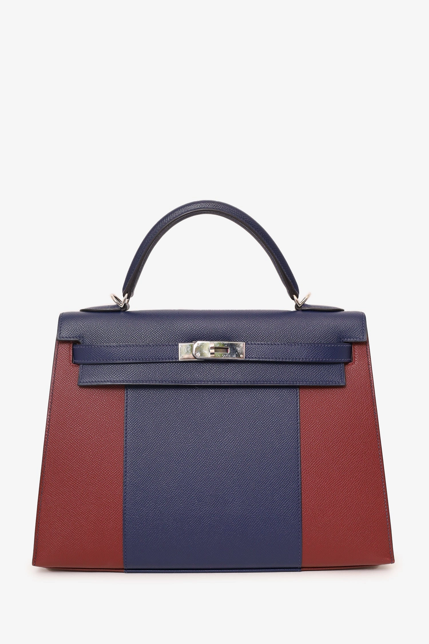 Herms 2014 Blue/Burgundy Saphir and Rouge H Epsom Sellier Flag Kelly 32