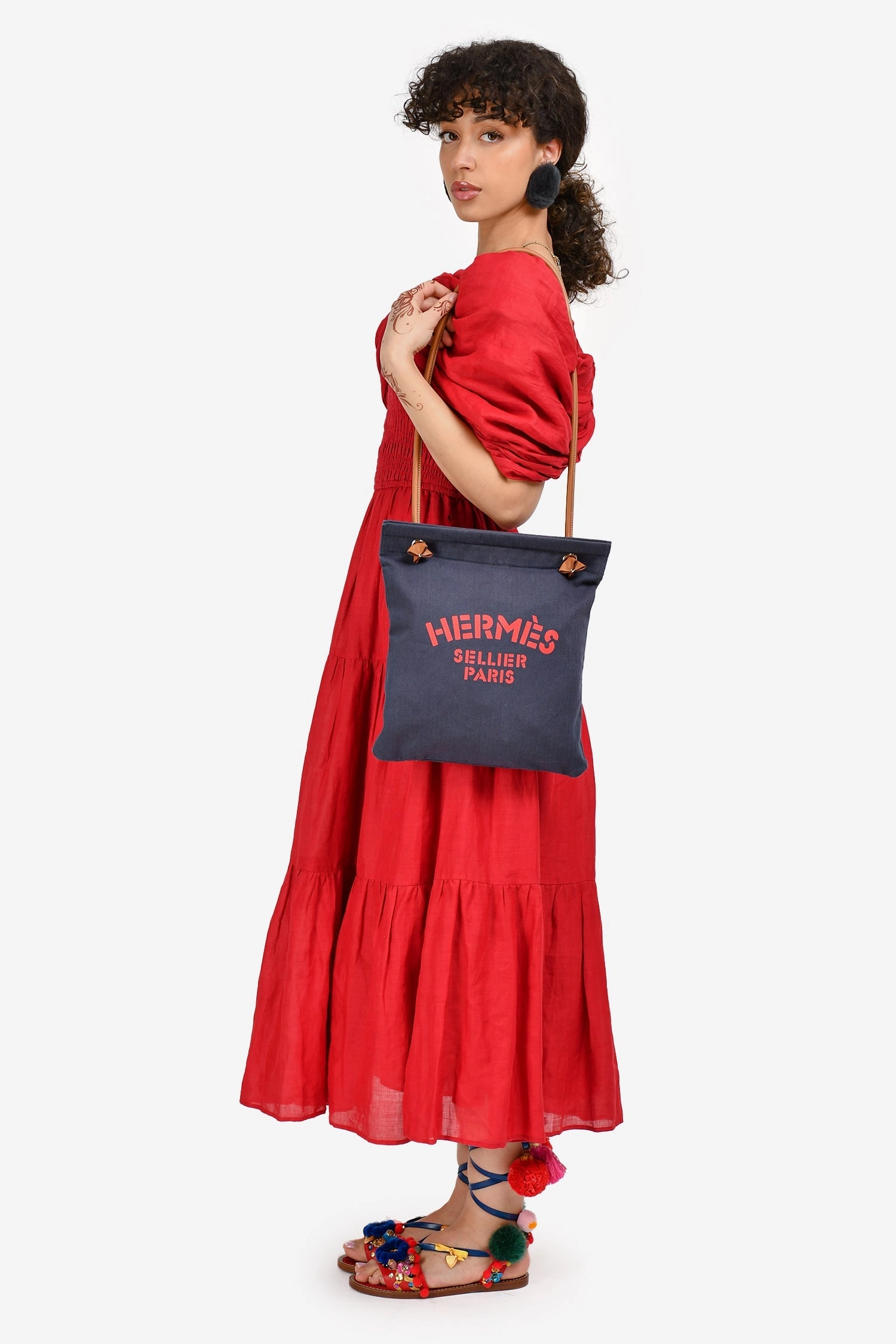 Herms 2019 Navy/Red Canvas Aline Grooming Crossbody Bag