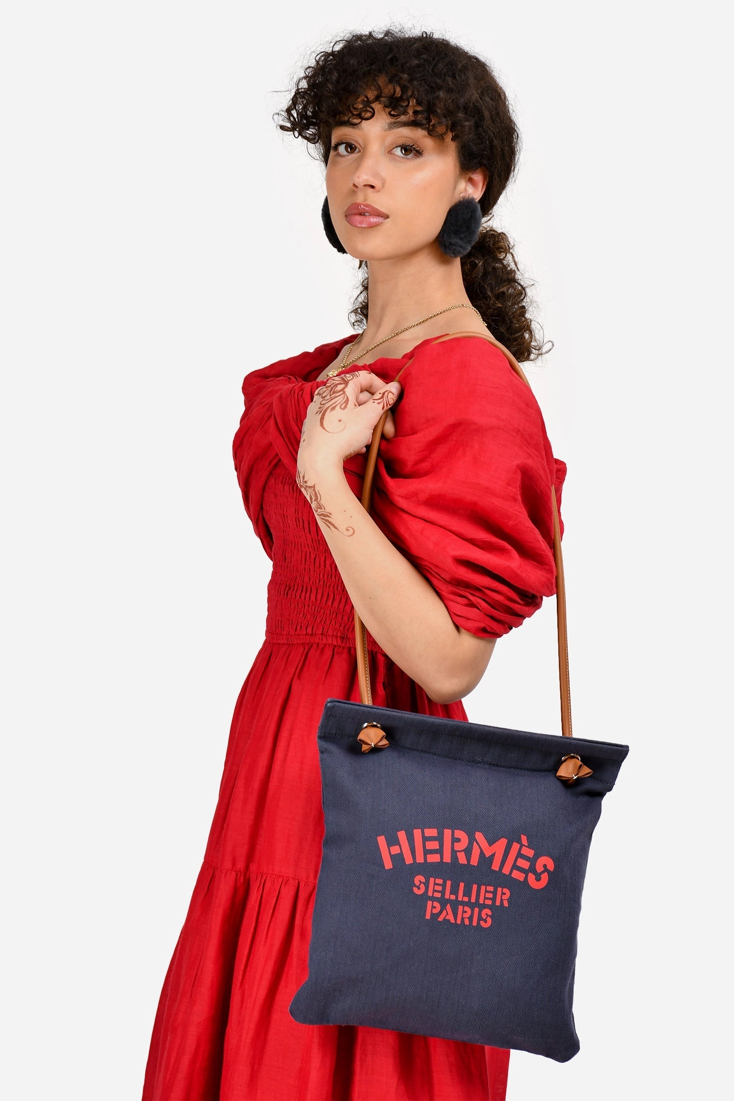 Herms 2019 Navy/Red Canvas Aline Grooming Crossbody Bag