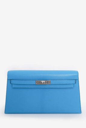 Herms 2024 Blue Chevre Chamkila Kelly Elan Shoulder Bag