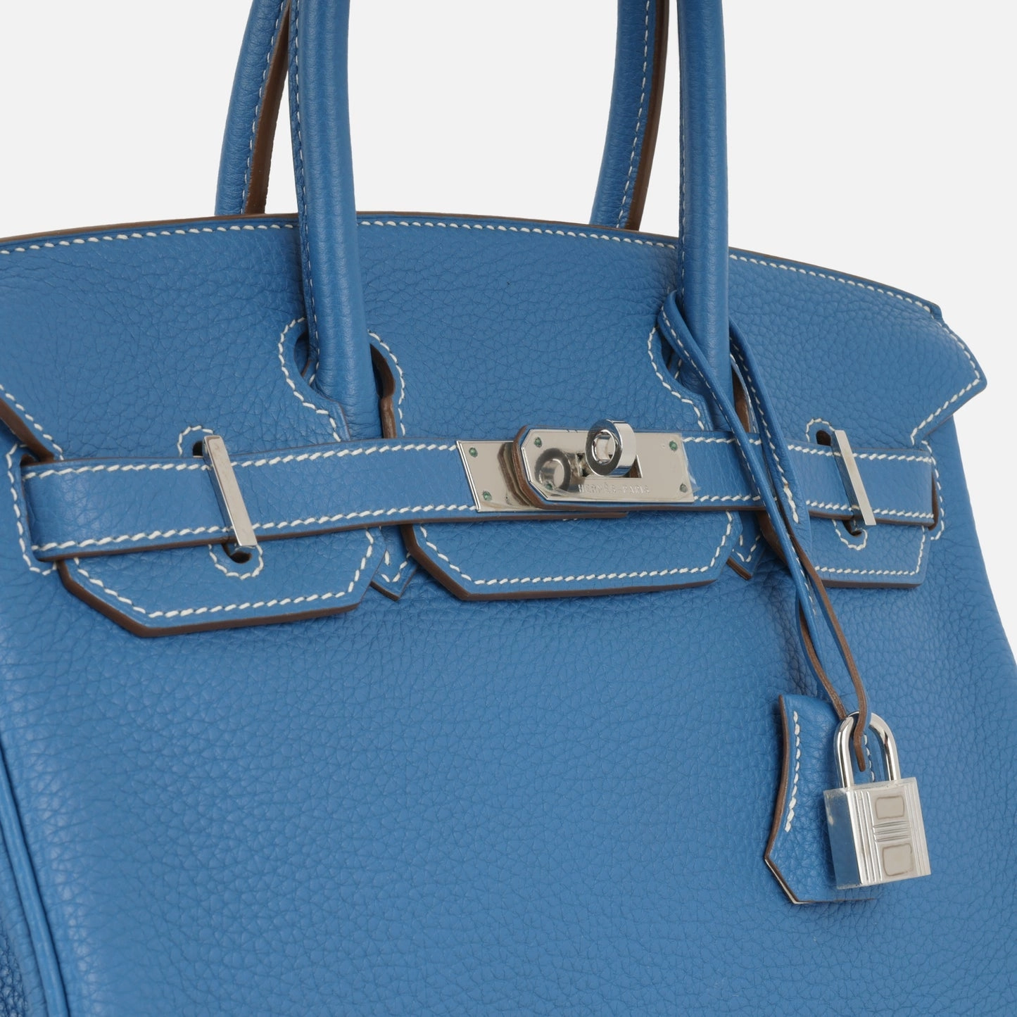 Herms - Birkin 30 Eclat - Mykonos / Blanc Clemence PHW - Pre-Loved - 2011