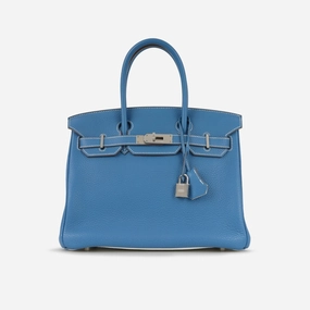 Herms - Birkin 30 Eclat - Mykonos / Blanc Clemence PHW - Pre-Loved - 2011