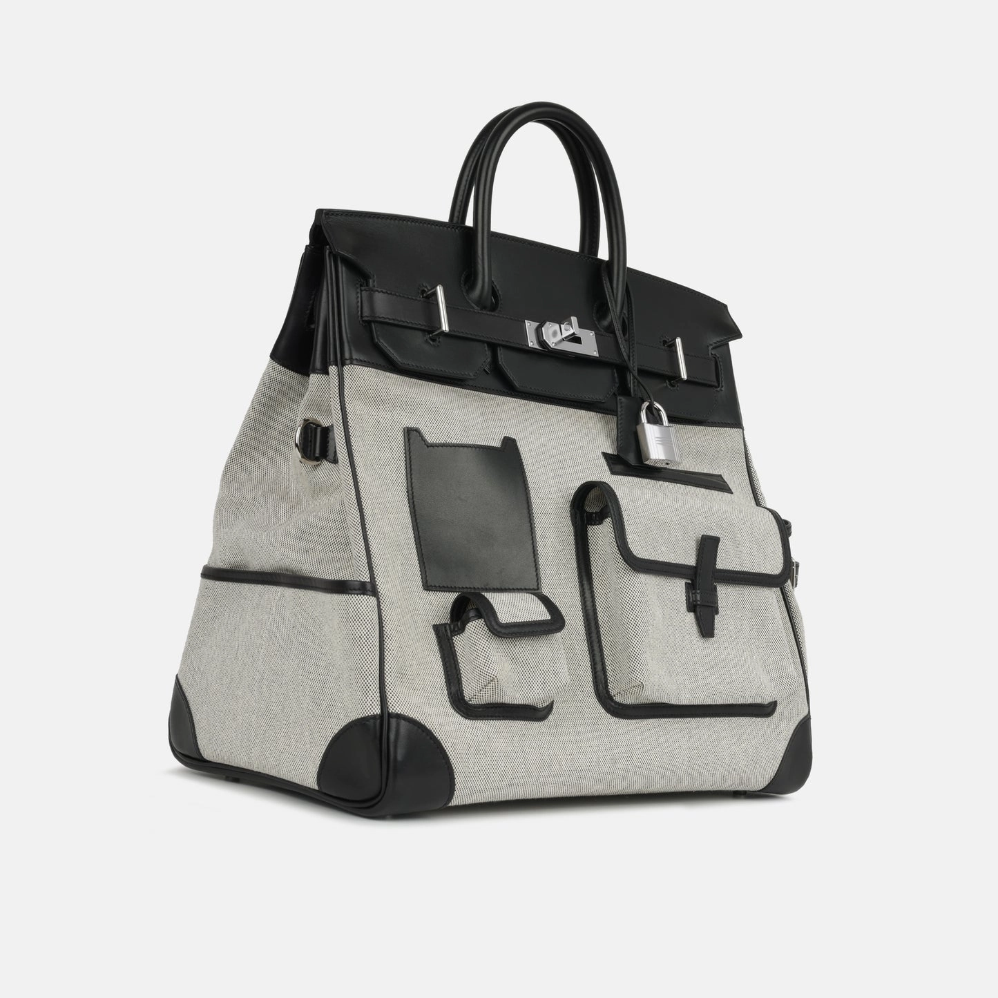 Herms - Hac 40 Cargo - Noir-Ecru Toile / Swift Leather PHW - 2021 - Pre-Loved
