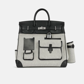 Herms - Hac 40 Cargo - Noir-Ecru Toile / Swift Leather PHW - 2021 - Pre-Loved