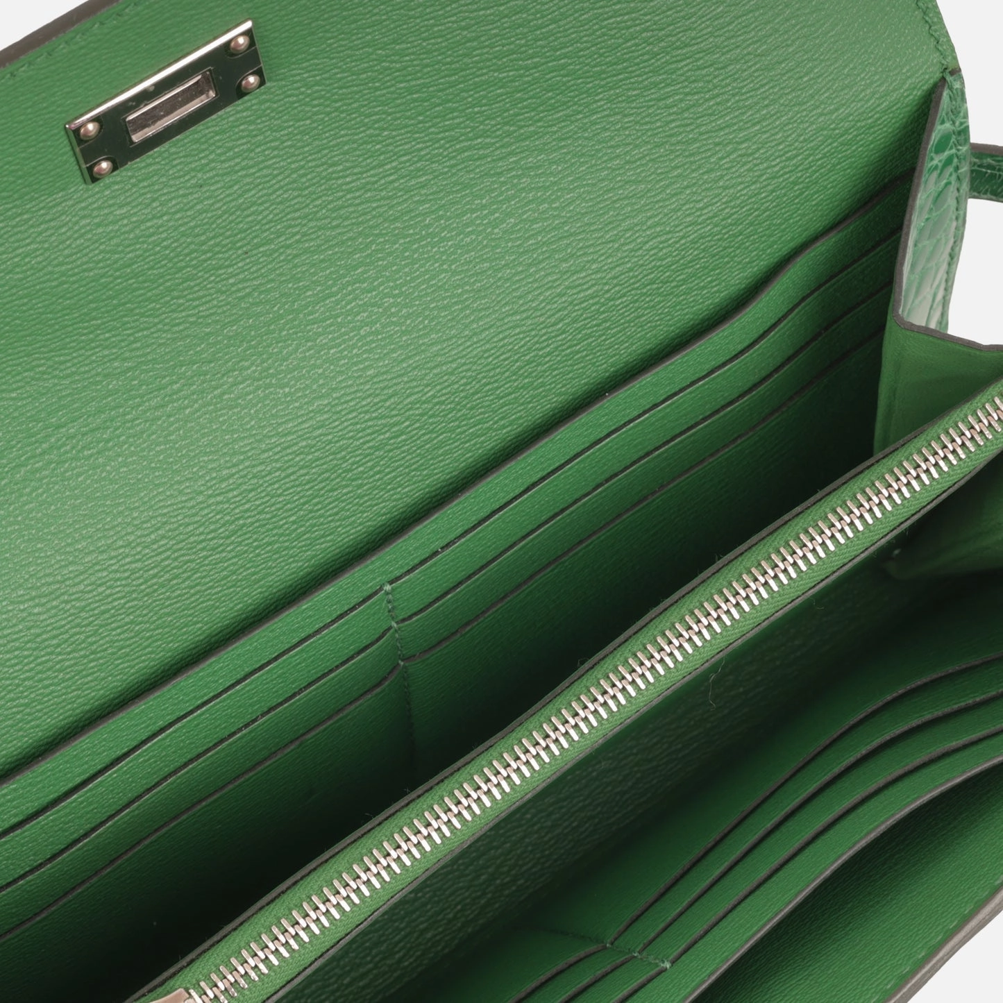 Herms - Kelly Wallet Ghillies - Emerald Alligator Missipienssis PHW - 2017 - Pre-Loved