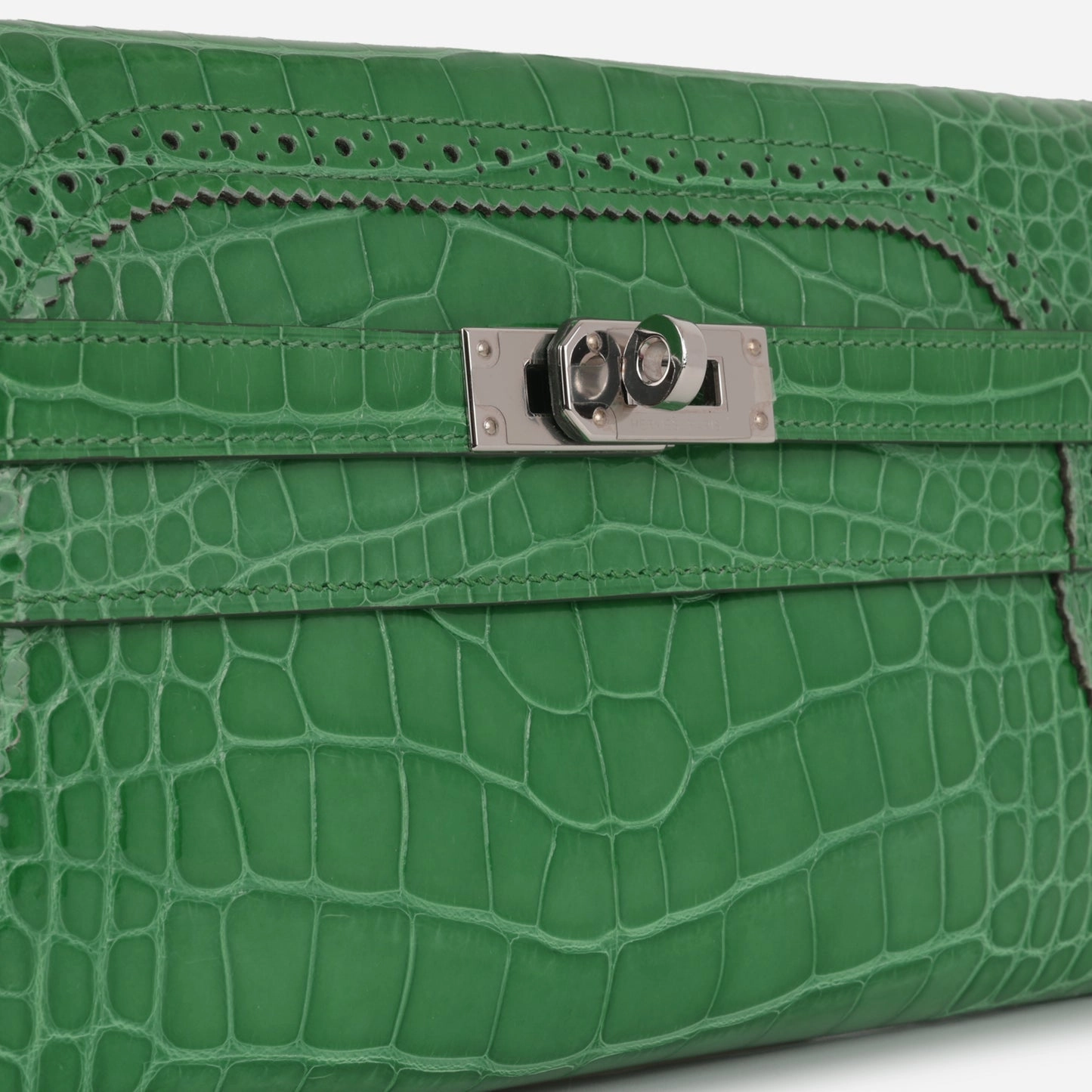 Herms - Kelly Wallet Ghillies - Emerald Alligator Missipienssis PHW - 2017 - Pre-Loved