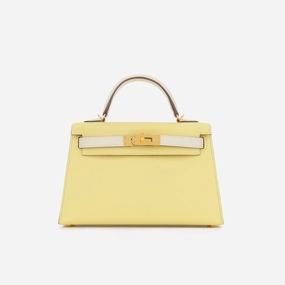 Herms Mini Kelly Jaune Poussin/Craie Epsom GHW (NWT)