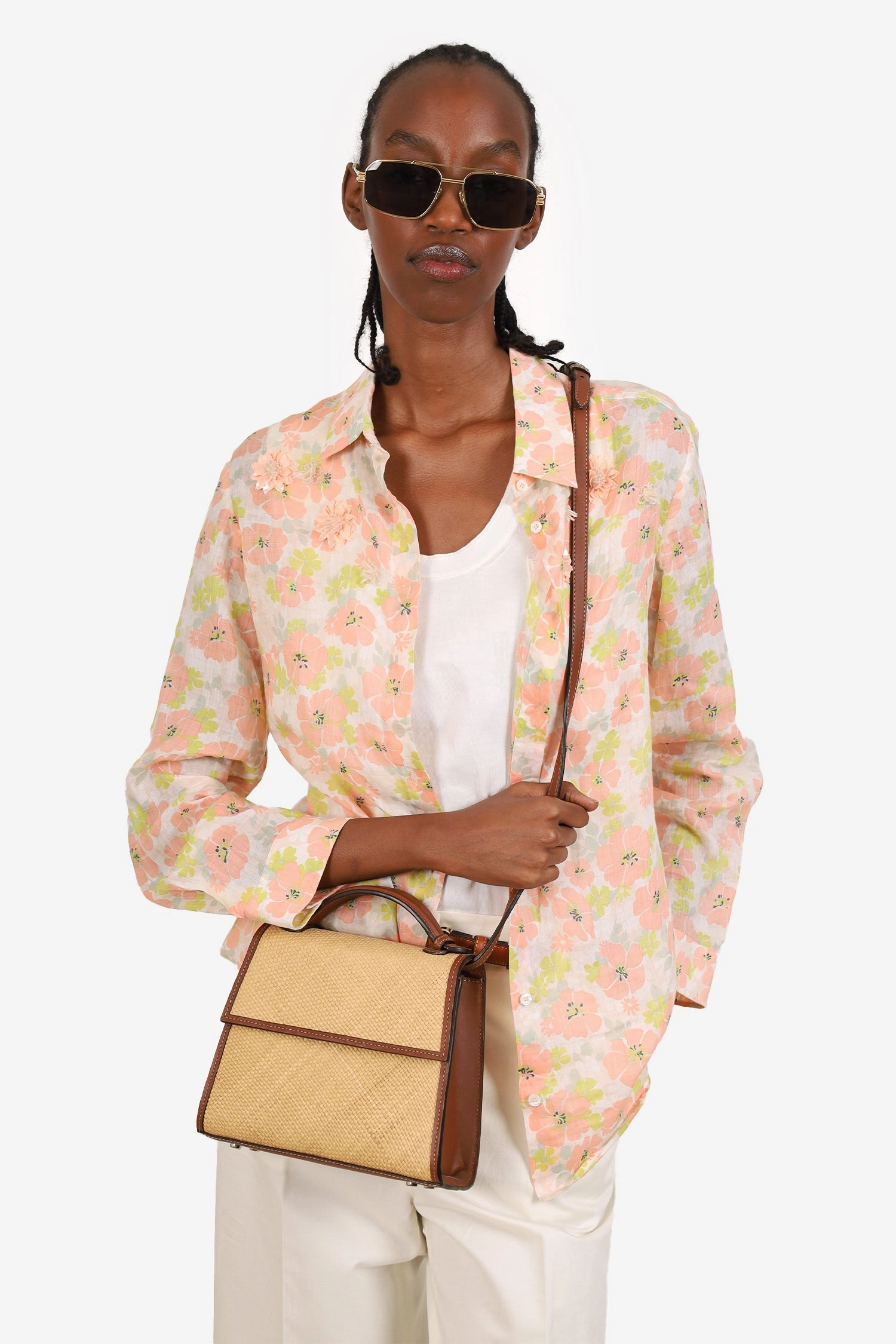 Hunting Season Beige/Brown Raffia Leather Crossbody Bag