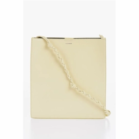 Jil Sander Leather Slim TANGLE Shoulder Bag with Woven Shoulder Strap