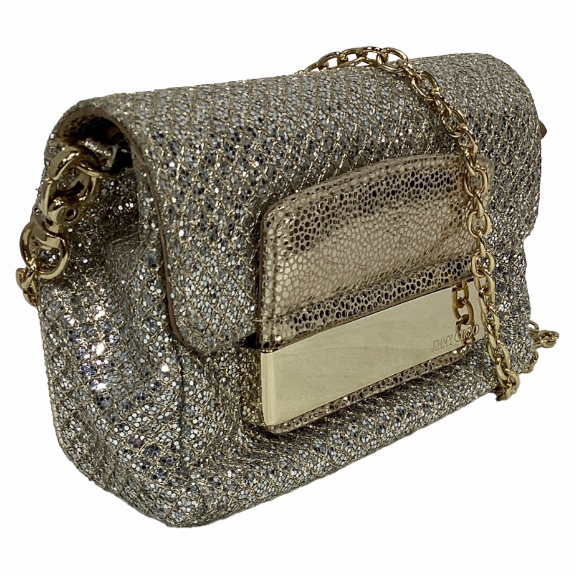 Jimmy Choo Mini Caro Shoulder Bag in Metallic Silver Glitter