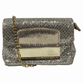 Jimmy Choo Mini Caro Shoulder Bag in Metallic Silver Glitter