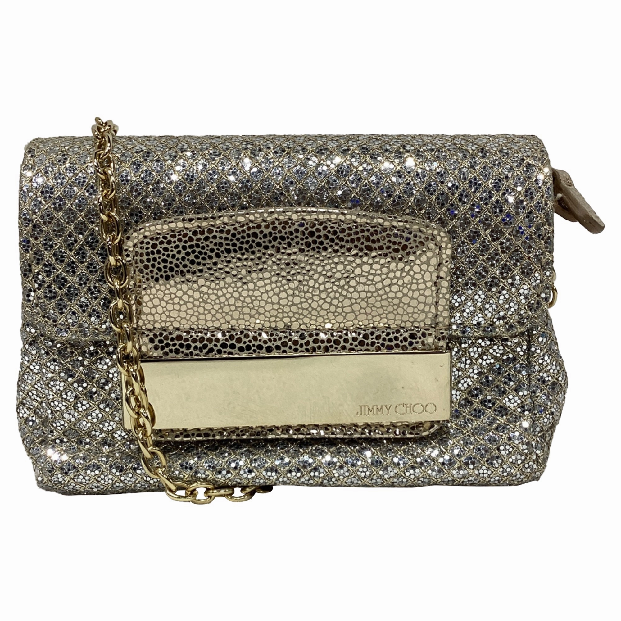 Jimmy Choo Mini Caro Shoulder Bag in Metallic Silver Glitter