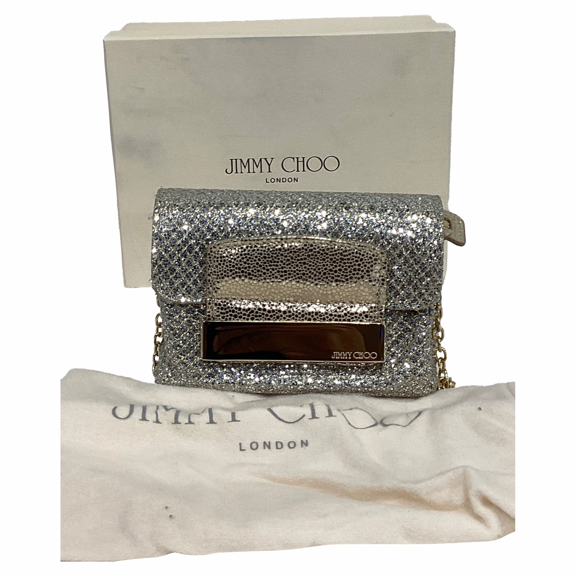 Jimmy Choo Mini Caro Shoulder Bag in Metallic Silver Glitter