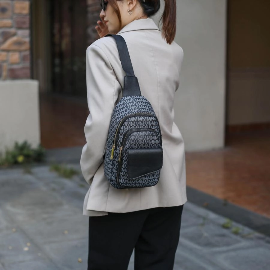 Kace M logo Printed Vegan Leather Womens Sling Bag