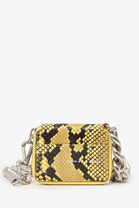 Kara Yellow Python Embossed Wallet Chain Crossbody Bag