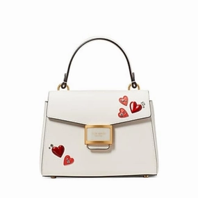 Katy Heart Embellished Leather Top Handle Bag